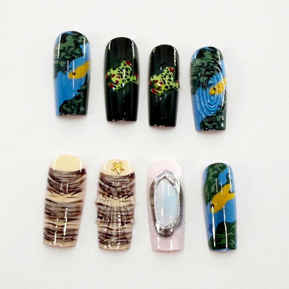Ocean Pond Press On Nails, Fantasy Sea Nail Art, Lake Inspired Nails, Mermaid